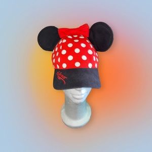Disney Minnie Mouse Ears Red & White Polka Dot Cap/Baseball Cap Youth EUC